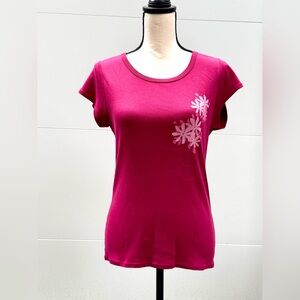 Women’s Ruby Red Top with White Hawaiian Floral Design